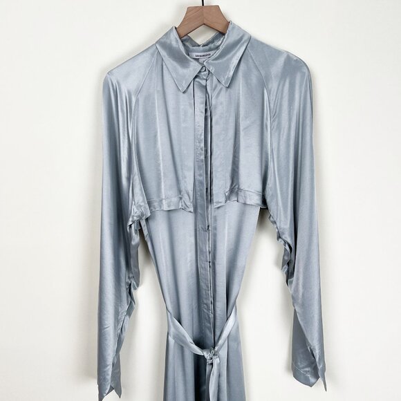 New Sabina Musayev Marella Midi Maxi Dress Trench Coat Belted Silky Cape Fantasy - Picture 9 of 15